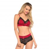 Souprava Leg Avenue Satin Spandex Bralette and String �erveno-�ern�
