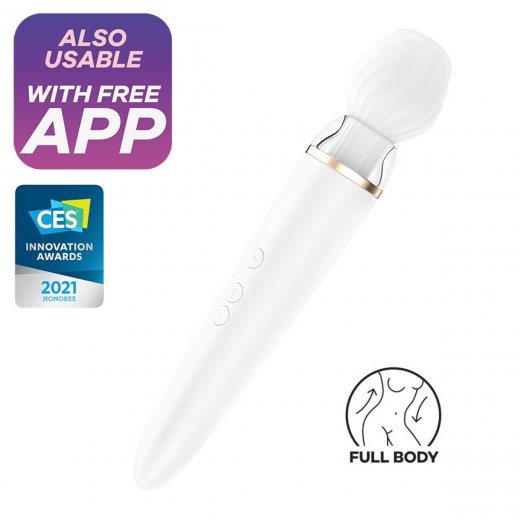 Mas�n� hlavice a vibr�tor 2v1 SATISFYER DOUBLE WAND-ER b�l�